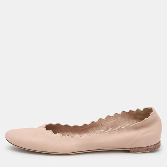 Chloe Beige Leather Lauren Scalloped Ballet Flats Size 35,New Products : American Fashion Style Bags On Sale